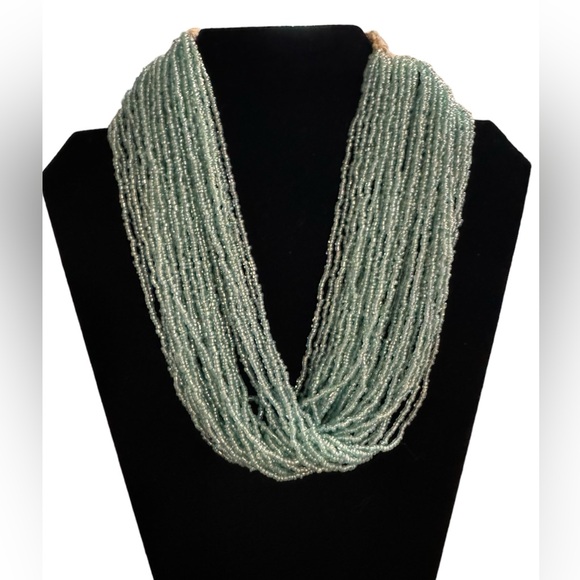 Jewelry - Boho sea glass multi-strand necklace with crotchet detail